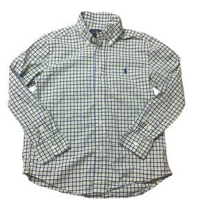 Ralph Lauren Boys Green White Navy Blue Plaid Shirt Size 6
